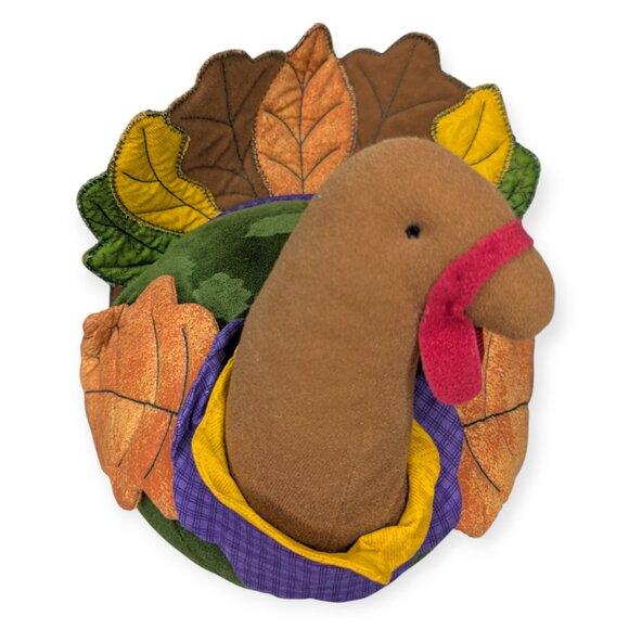 Hallmark Winslow Turkey Centerpiece Colorful Plush with Fabric Leaf Details - Picture 2 of 11